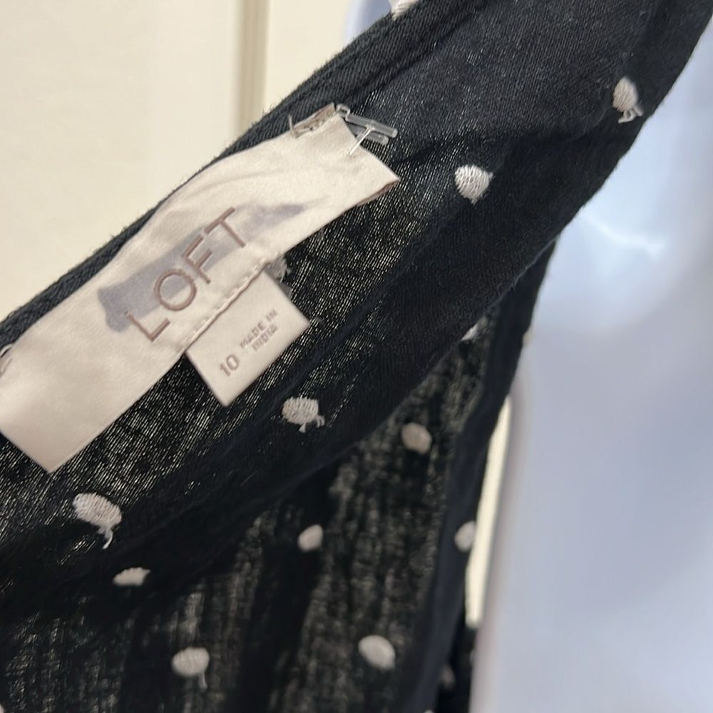 Loft Shorts Romper Sz 10 Black White Embroidered Polka Dot 55% Linen 45% Viscose - Picture 9 of 11